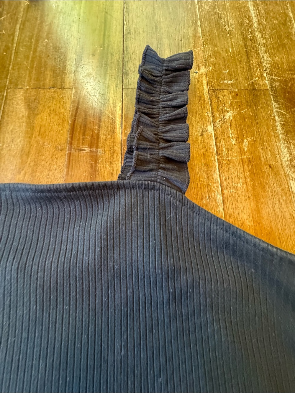 bohme Brand Square Neck Ruffle Strap Ribbed Knit Black Tank Top Sz. XL - Picture 5 of 6